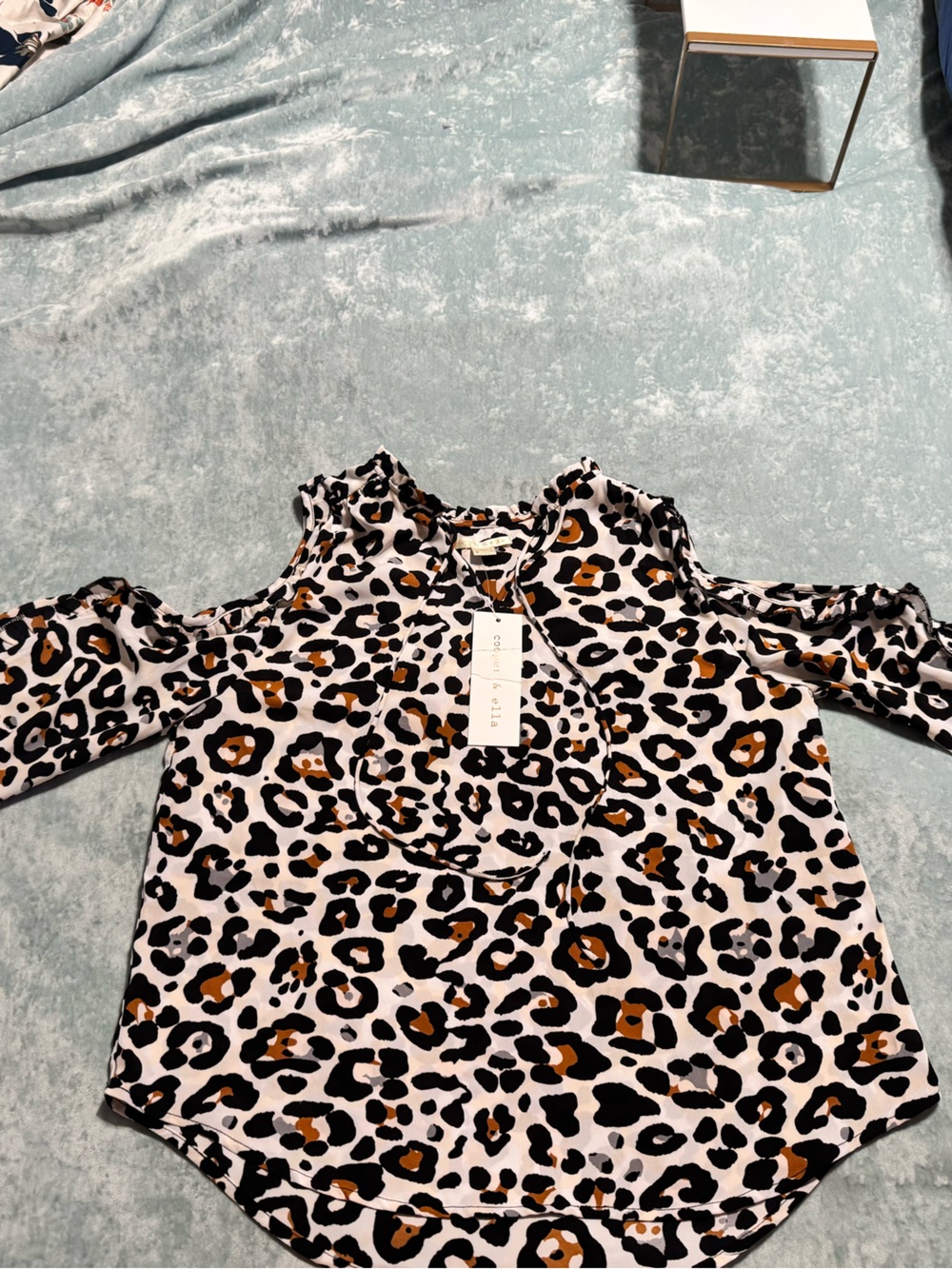 cooper & ella Girls' Leopard Cold-Shoulder Top in White, Black & Brown
